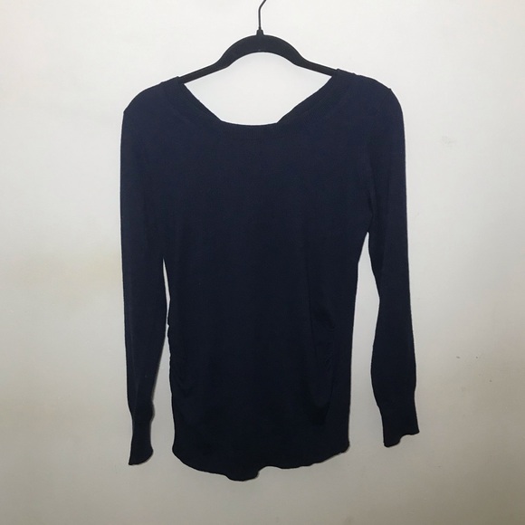 H&M S small navy blue Mama Maternity Sweater pullover open tie back bow - Picture 10 of 13